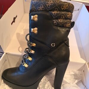 Women Black and Brown High Heel Guess Boots